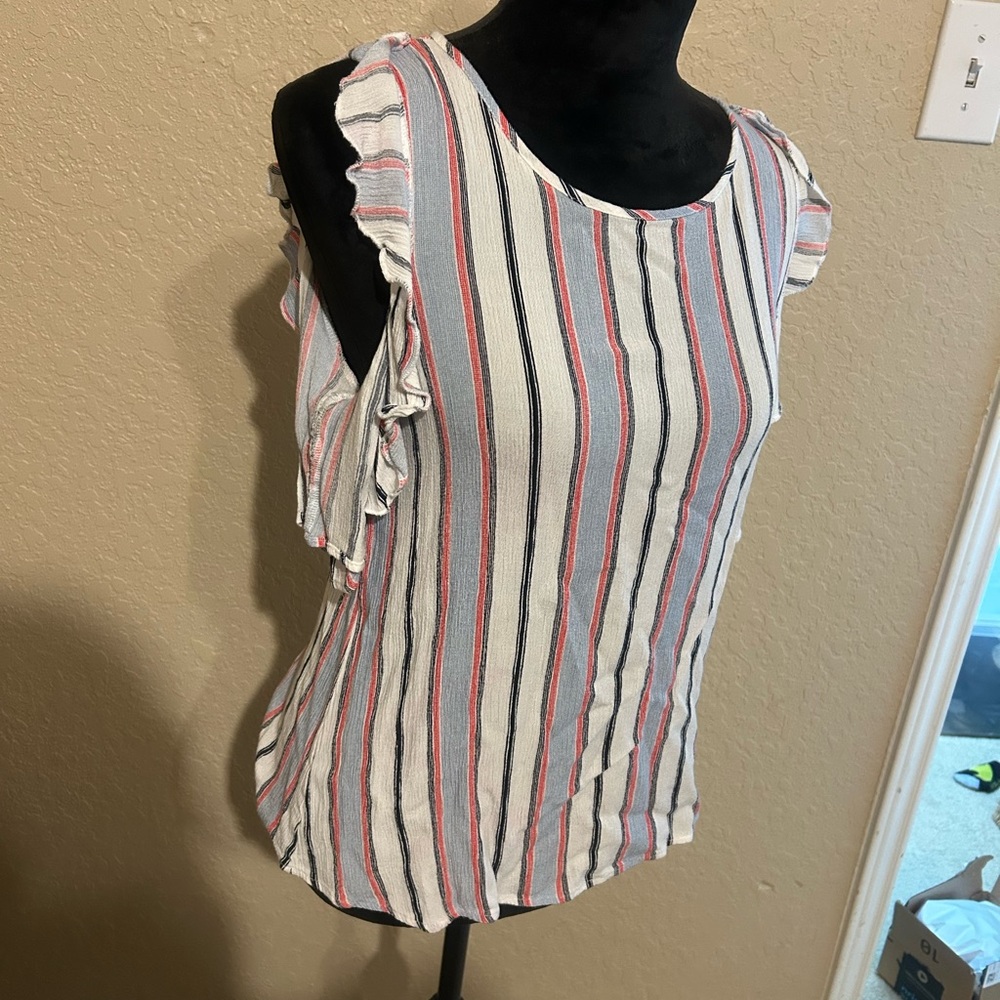 Striped Ruffle Sleeve Top - Picture 4 of 5